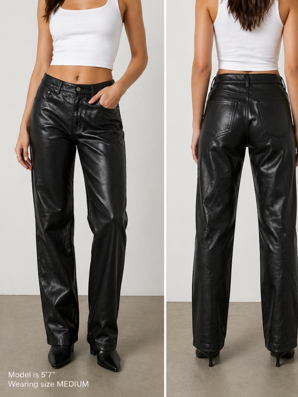 Avec Les Filles Womens Faux Vegan Leather Pants Black Size Medium City Old Money